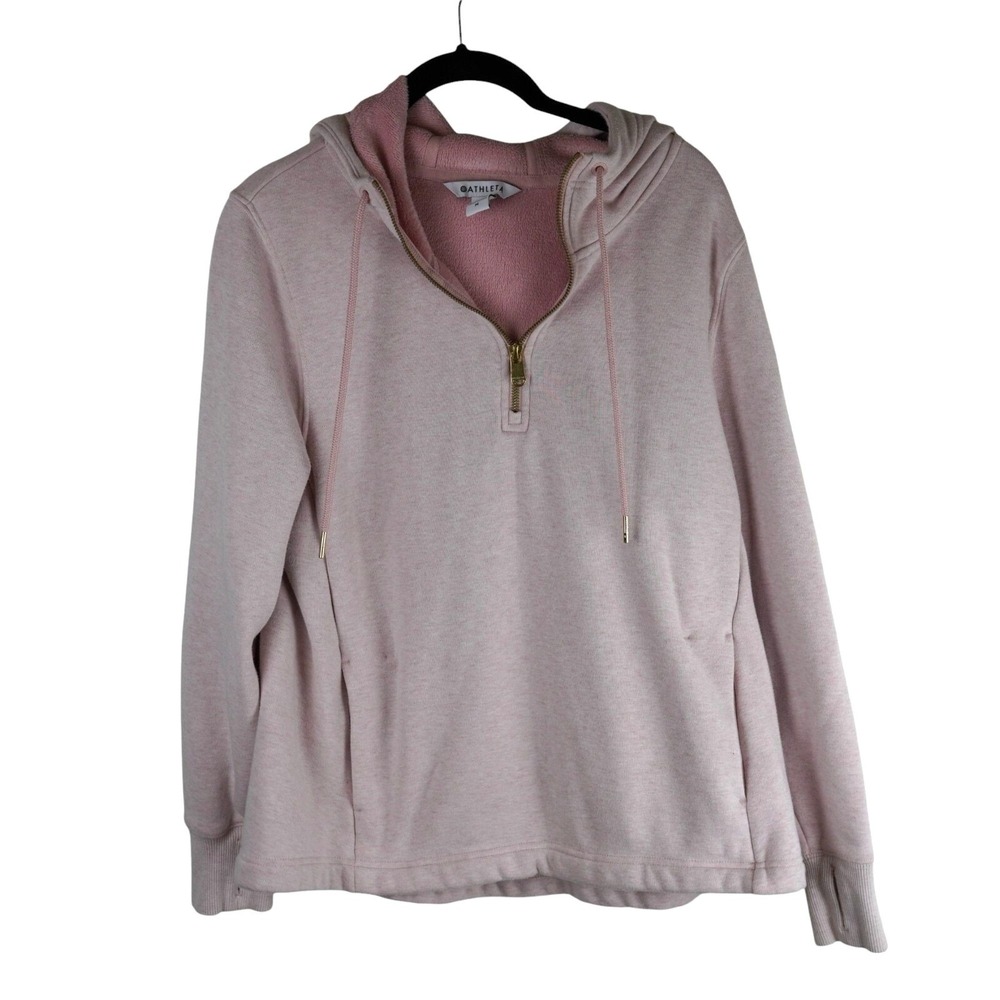 Athleta Womens Cozy Karma Pink Quarter Zip Pink Fleece-Lined Hoodie Sz M